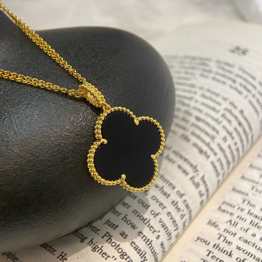 [Olivia Jewelry]CLOVER 25MM NECKLACE GOLD ONYX