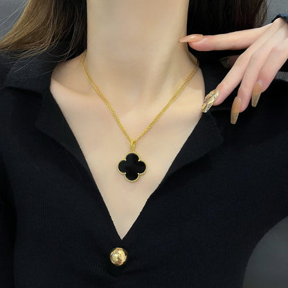 [Olivia Jewelry]CLOVER 25MM NECKLACE GOLD ONYX