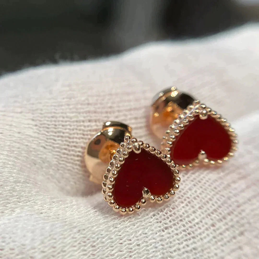 [Olivia Jewelry]HEART CARNELIAN STUD EARRINGS