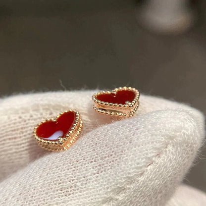 [Olivia Jewelry]HEART CARNELIAN STUD EARRINGS