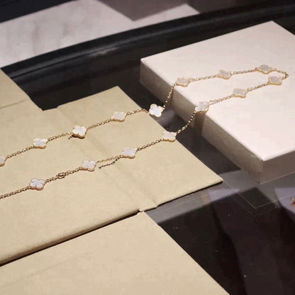 [Olivia Jewelry]CLOVER 20 MOTIFS WHITE MOP NECKLACE