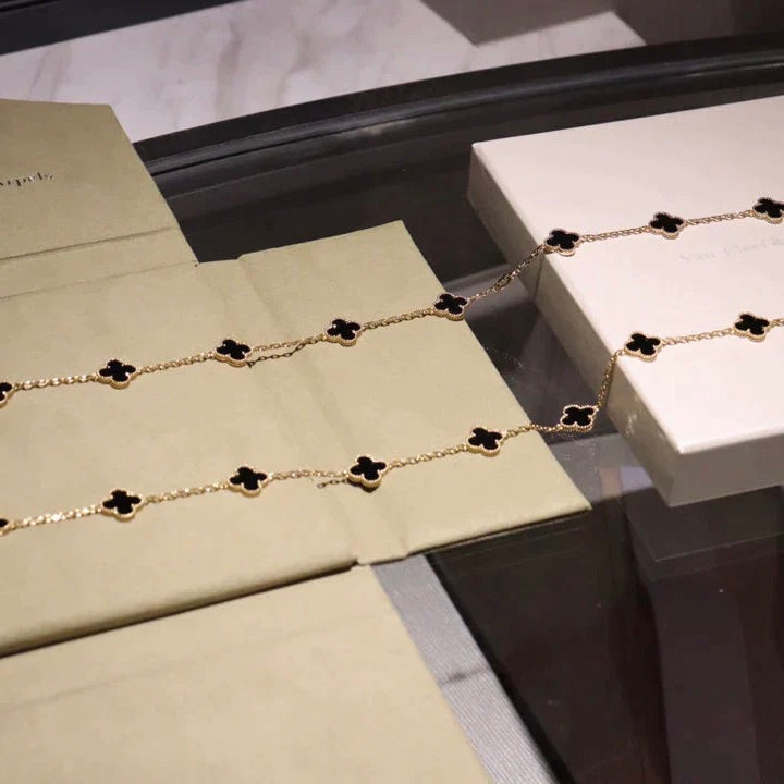 [Olivia Jewelry]CLOVER 20 MOTIFS ONYX NECKLACE