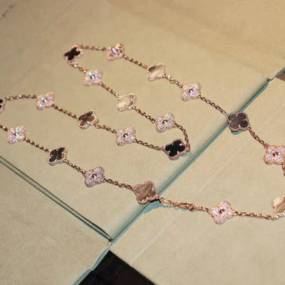 [Olivia Jewelry]CLOVER 20 MOTIFS DARK MOP DIAMOND  NECKLACE