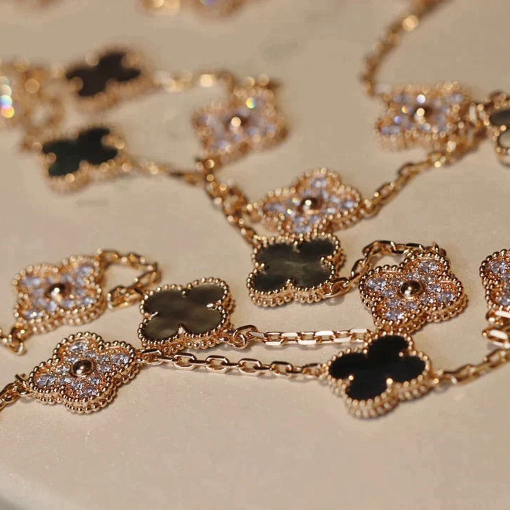 [Olivia Jewelry]CLOVER 20 MOTIFS DARK MOP DIAMOND  NECKLACE