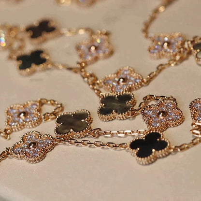 [Olivia Jewelry]CLOVER 20 MOTIFS DARK MOP DIAMOND  NECKLACE