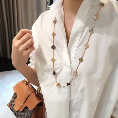 [Olivia Jewelry]CLOVER 20 MOTIFS DARK MOP DIAMOND  NECKLACE