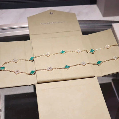 [Olivia Jewelry]CLOVER 20 MOTIFS MALACHITE DIAMOND NECKLACE
