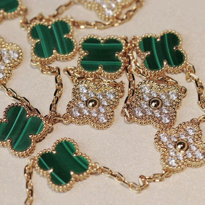 [Olivia Jewelry]CLOVER 20 MOTIFS MALACHITE DIAMOND NECKLACE