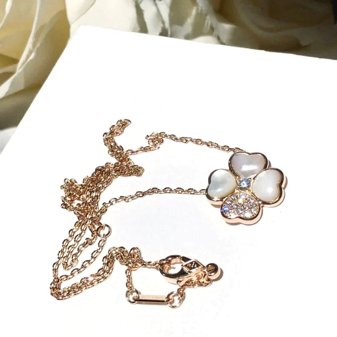 [Olivia Jewelry]CLOVER MOP DIAMOND ROSE GOLD NECKLACE