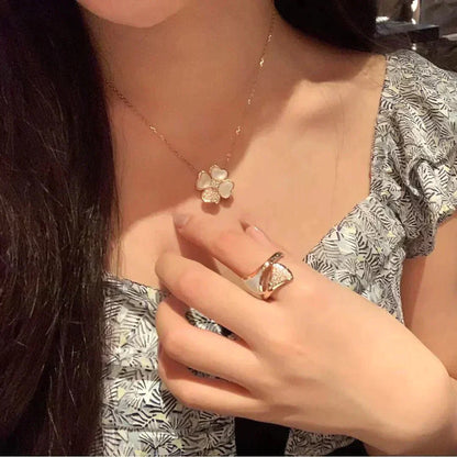 [Olivia Jewelry]CLOVER MOP DIAMOND ROSE GOLD NECKLACE