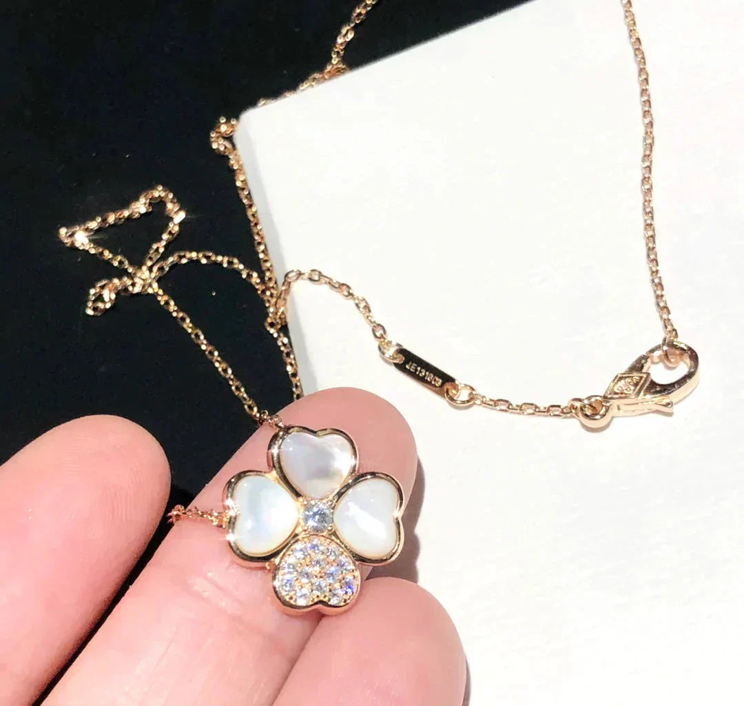 [Olivia Jewelry]CLOVER MOP DIAMOND ROSE GOLD NECKLACE