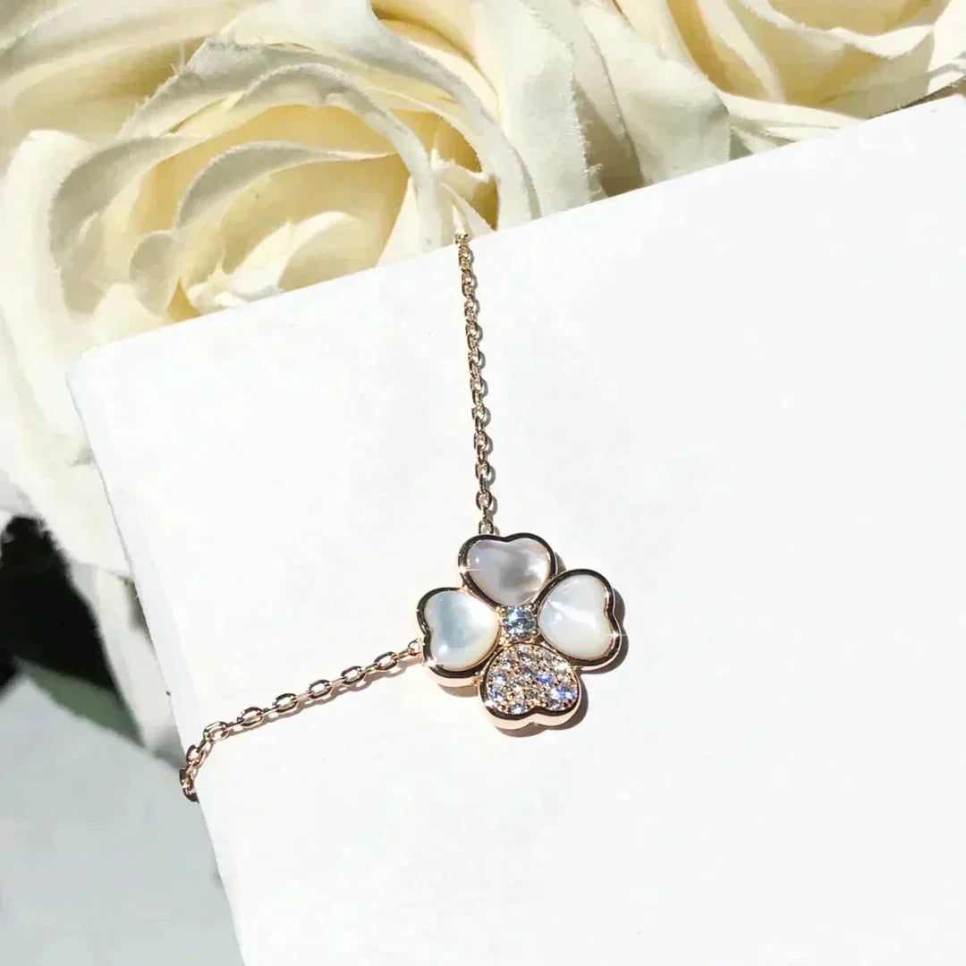 [Olivia Jewelry]CLOVER MOP DIAMOND ROSE GOLD NECKLACE