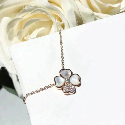 [Olivia Jewelry]CLOVER MOP DIAMOND ROSE GOLD NECKLACE