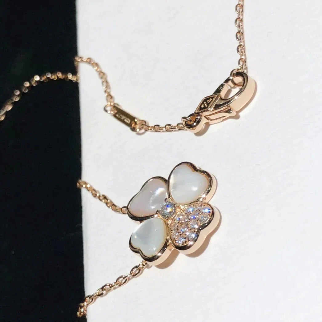 [Olivia Jewelry]CLOVER MOP DIAMOND ROSE GOLD NECKLACE