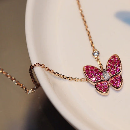 [Olivia Jewelry]BUTTERFLY RED DIAMOND ROSE GOLD NECKLACE