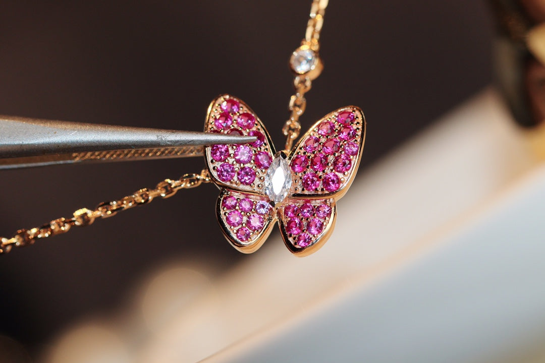 [Olivia Jewelry]BUTTERFLY RED DIAMOND ROSE GOLD NECKLACE