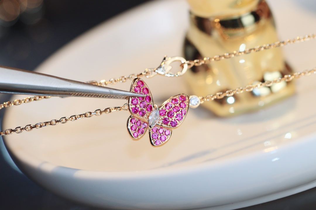 [Olivia Jewelry]BUTTERFLY RED DIAMOND ROSE GOLD NECKLACE
