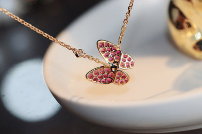 [Olivia Jewelry]BUTTERFLY RED DIAMOND ROSE GOLD NECKLACE