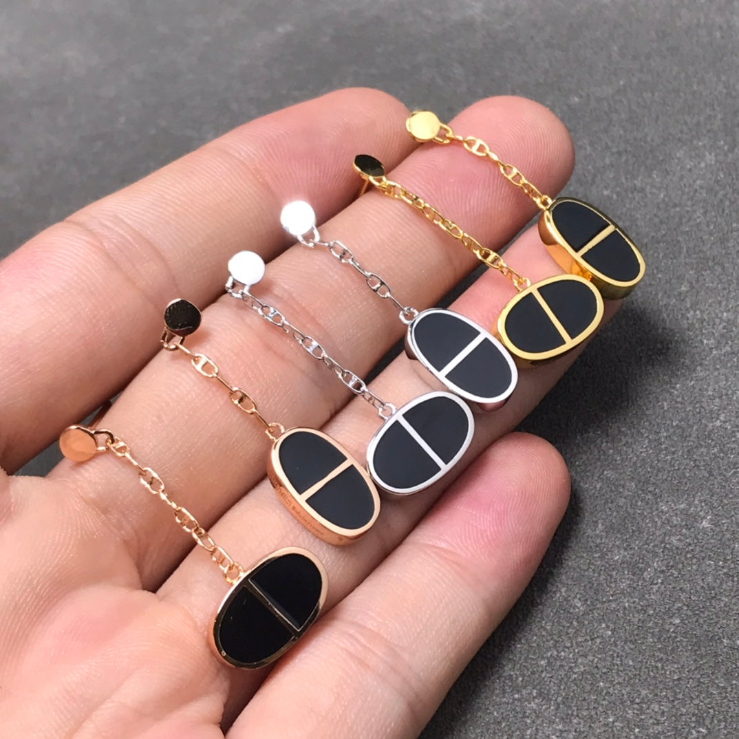 [Olivia Jewelry]CHAINE VERSO BLACK CERAMIC SILVER EARRINGS