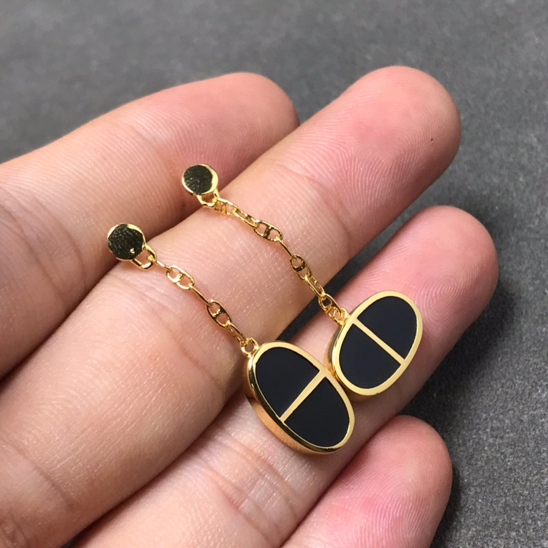 [Olivia Jewelry]CHAINE VERSO BLACK CERAMIC SILVER EARRINGS