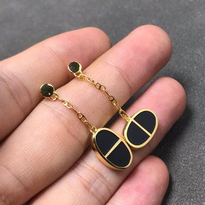 [Olivia Jewelry]CHAINE VERSO BLACK CERAMIC SILVER EARRINGS