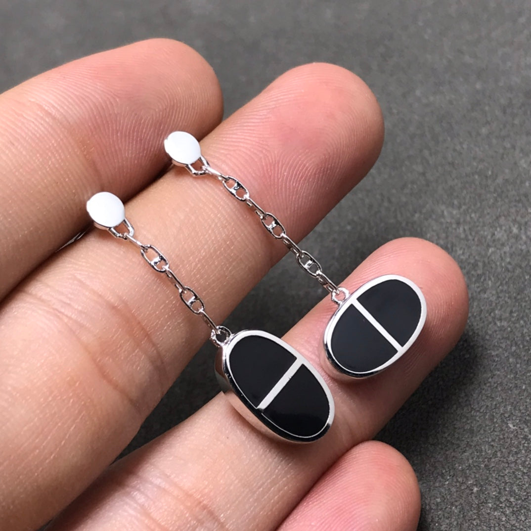 [Olivia Jewelry]CHAINE VERSO BLACK CERAMIC SILVER EARRINGS