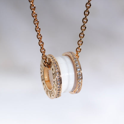 [OLIVIA]ZERO 1 WHITE CERAMIC PINK GOLD DIAMOND NECKLACE