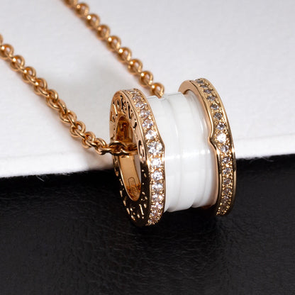 [OLIVIA]ZERO 1 WHITE CERAMIC PINK GOLD DIAMOND NECKLACE