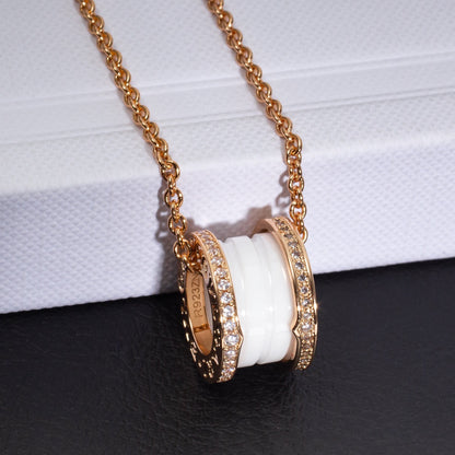 [OLIVIA]ZERO 1 WHITE CERAMIC PINK GOLD DIAMOND NECKLACE