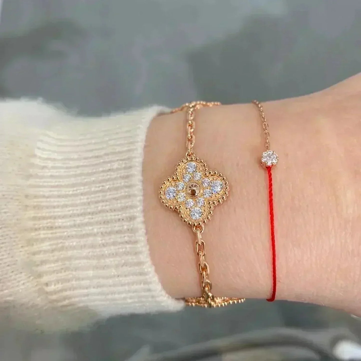 [Olivia JW]CLOVER 5 MOTIFS  FULL DIAMOND BRACELET