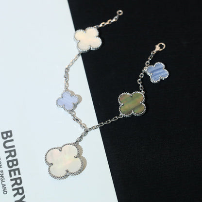 [Olivia Jewelry]CLOVER BRACELET 5 MOTIFS MOP CHALCEDONY SILVER