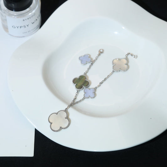 [Olivia Jewelry]CLOVER BRACELET 5 MOTIFS MOP CHALCEDONY SILVER