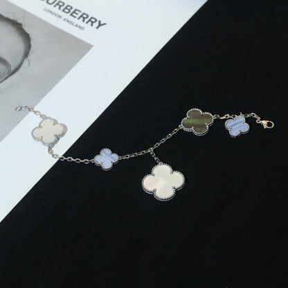 [Olivia Jewelry]CLOVER BRACELET 5 MOTIFS MOP CHALCEDONY SILVER