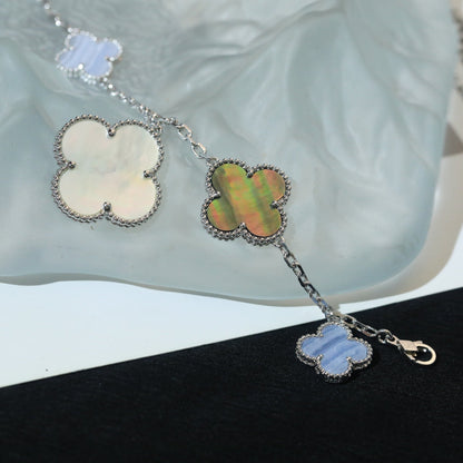 [Olivia Jewelry]CLOVER BRACELET 5 MOTIFS MOP CHALCEDONY SILVER