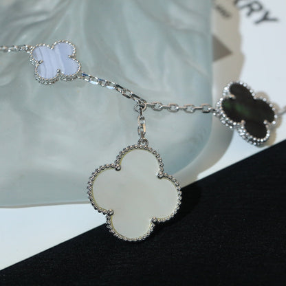 [Olivia Jewelry]CLOVER BRACELET 5 MOTIFS MOP CHALCEDONY SILVER