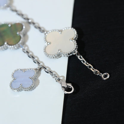 [Olivia Jewelry]CLOVER BRACELET 5 MOTIFS MOP CHALCEDONY SILVER