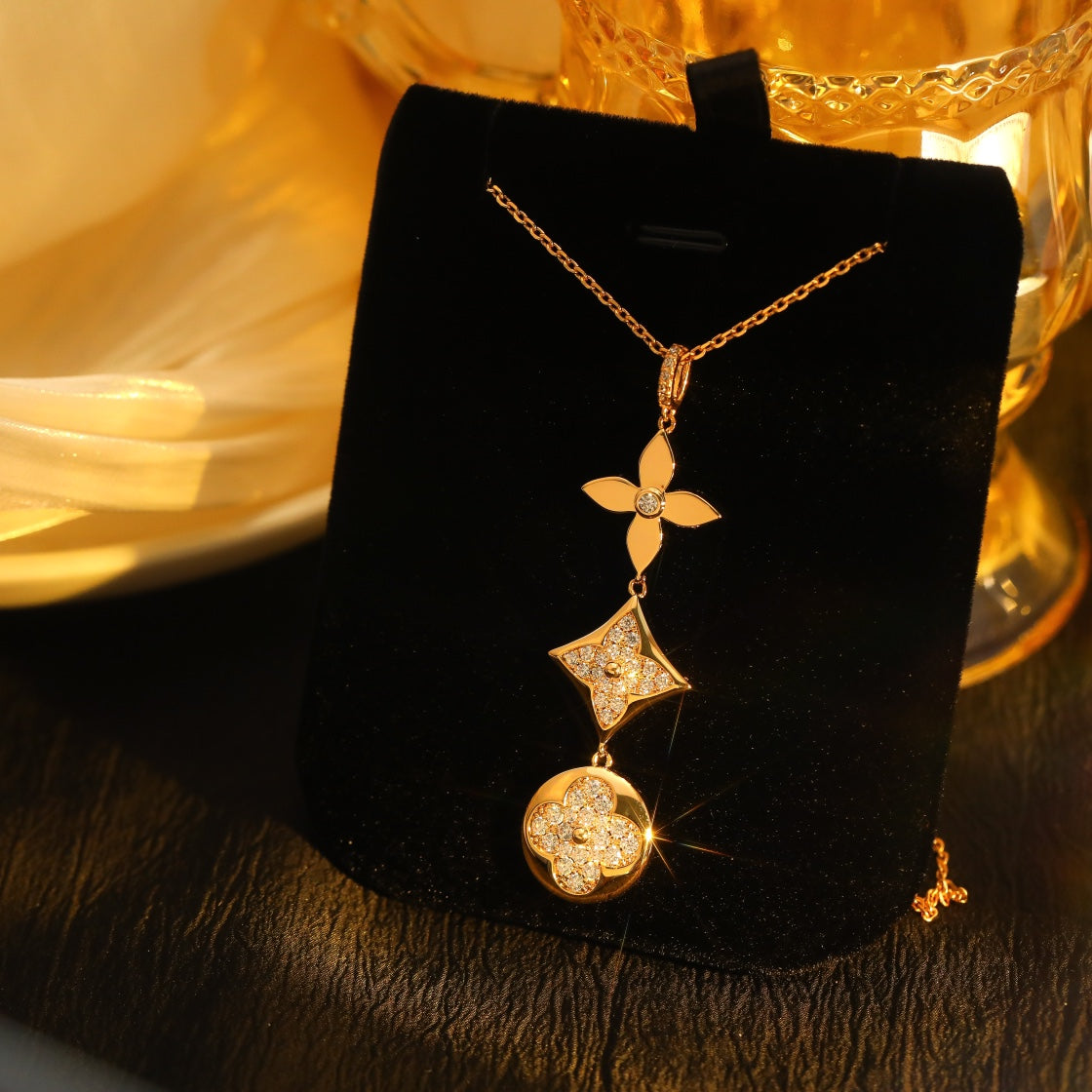 [Olivia Jewelry]STAR AND SUN DIAMOND PINK GOLD NECKLACE