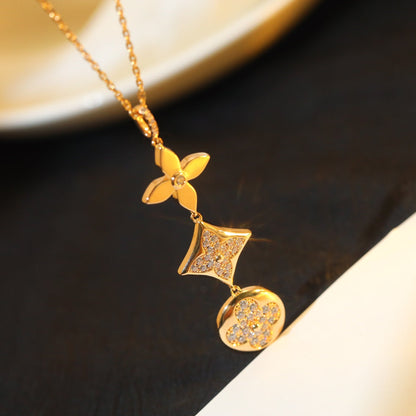 [Olivia Jewelry]STAR AND SUN DIAMOND PINK GOLD NECKLACE