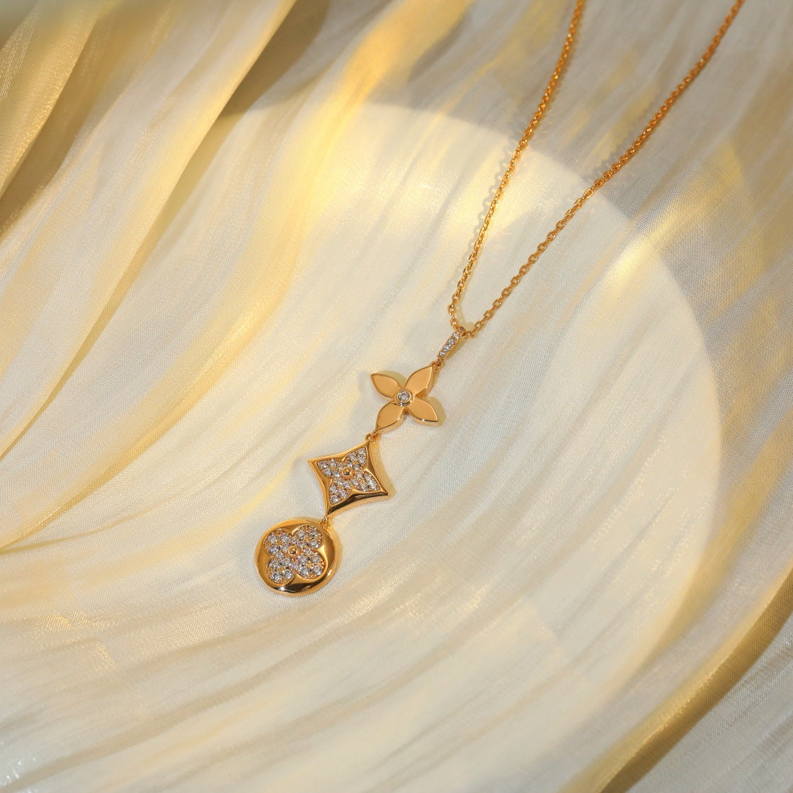 [Olivia Jewelry]STAR AND SUN DIAMOND PINK GOLD NECKLACE