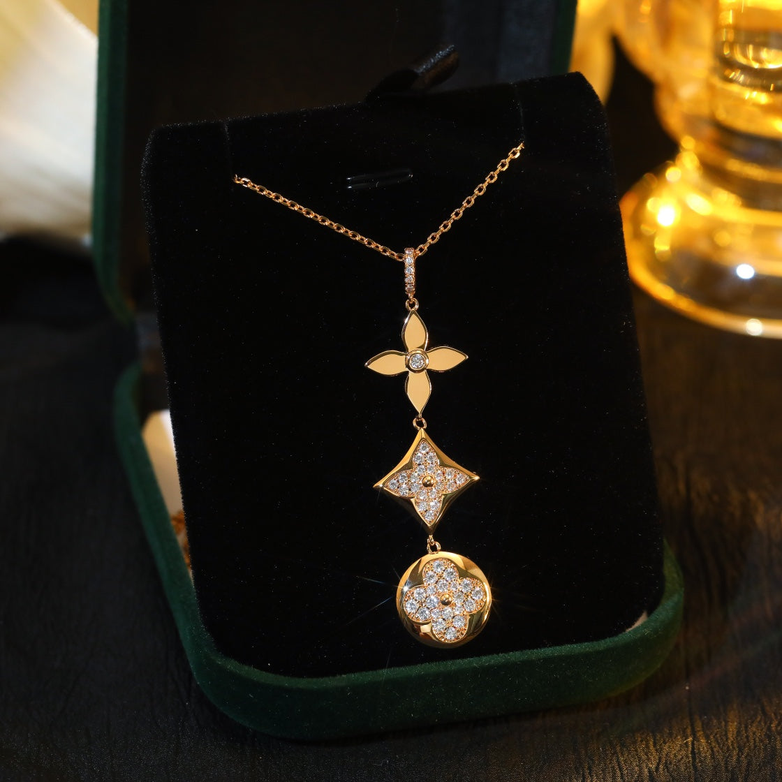 [Olivia Jewelry]STAR AND SUN DIAMOND PINK GOLD NECKLACE