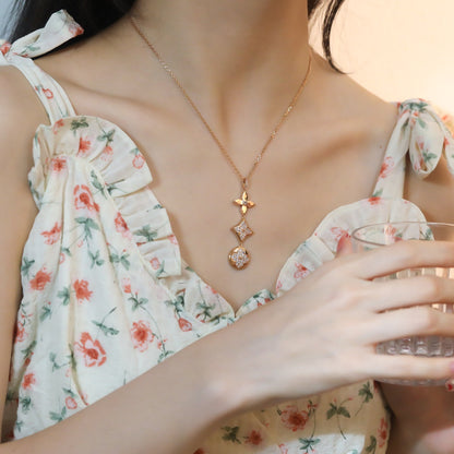[Olivia Jewelry]STAR AND SUN DIAMOND PINK GOLD NECKLACE