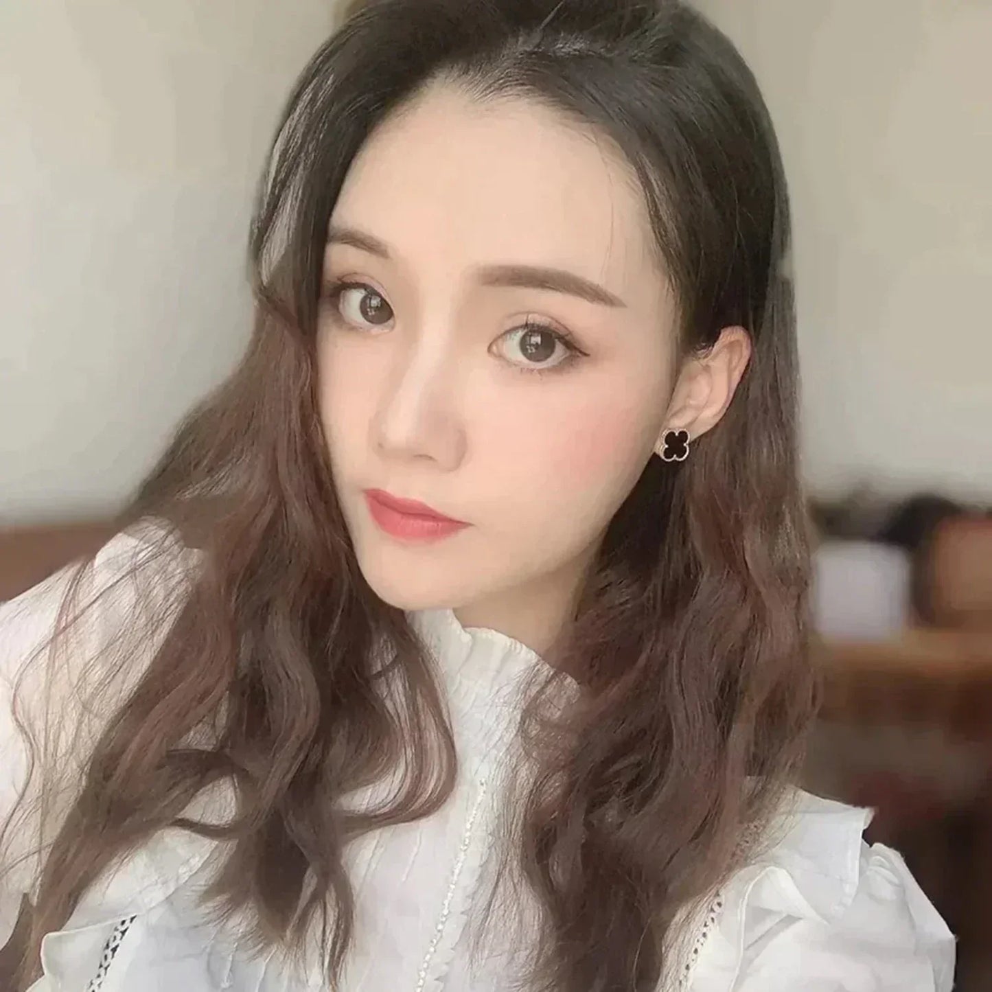 [Olivia Jewelry]CLOVER MEDIUM 1 MOTIFS  ONYX STUD EARRINGS