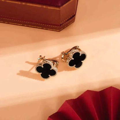 [Olivia Jewelry]CLOVER MEDIUM 1 MOTIFS  ONYX STUD EARRINGS