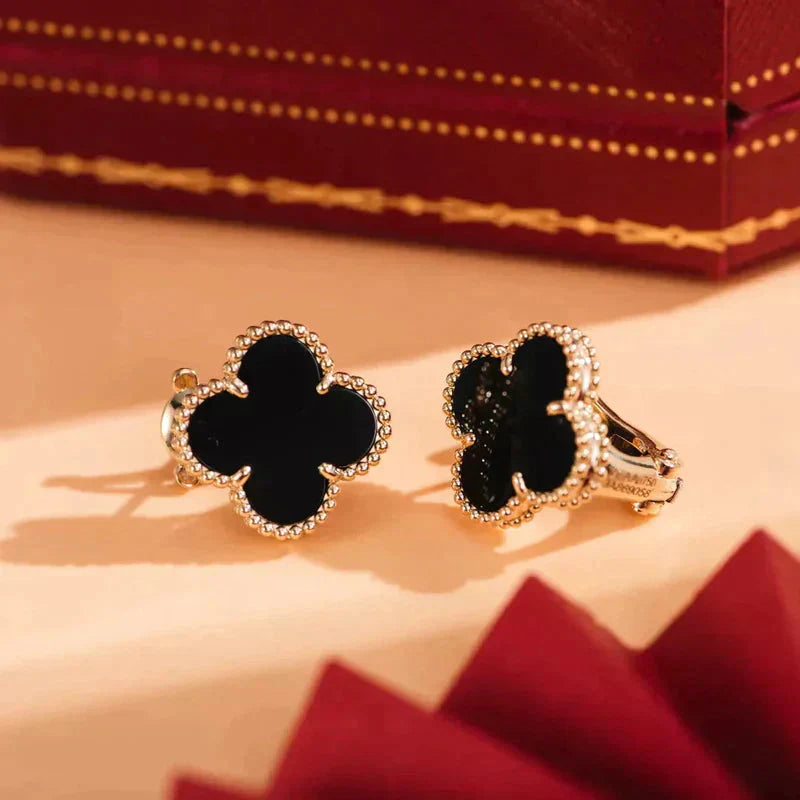 [Olivia Jewelry]CLOVER MEDIUM 1 MOTIFS  ONYX STUD EARRINGS