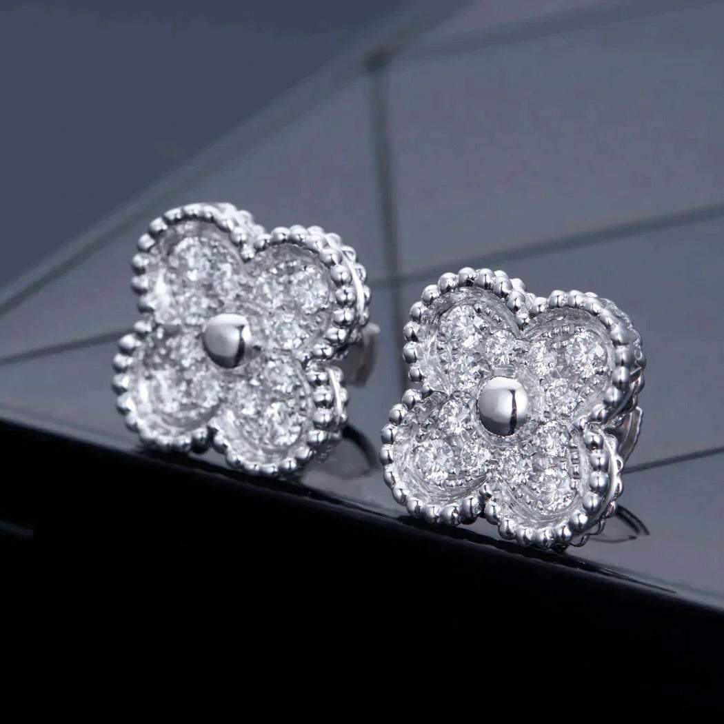 [Olivia Jewelry]CLOVER 1 MOTIFS DIAMOND STUD EARRINGS SILVER