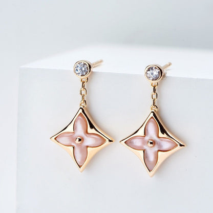 [Olivia Jewelry]DOUBLE STAR PINK GOLD MOP DROP EARRINGS