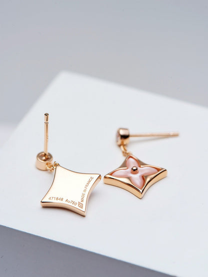 [Olivia Jewelry]DOUBLE STAR PINK GOLD MOP DROP EARRINGS