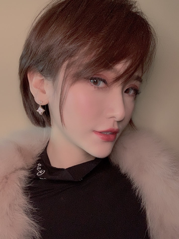 [Olivia Jewelry]DOUBLE STAR PINK GOLD MOP DROP EARRINGS