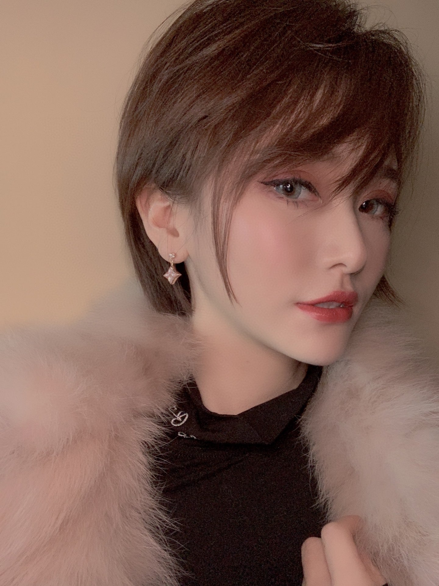 [Olivia Jewelry]DOUBLE STAR PINK GOLD MOP DROP EARRINGS