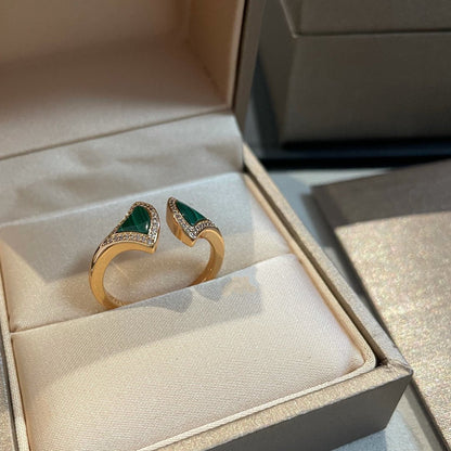 [OLIVIA]DREAM MALACHITE DIAMOND OPEN RING